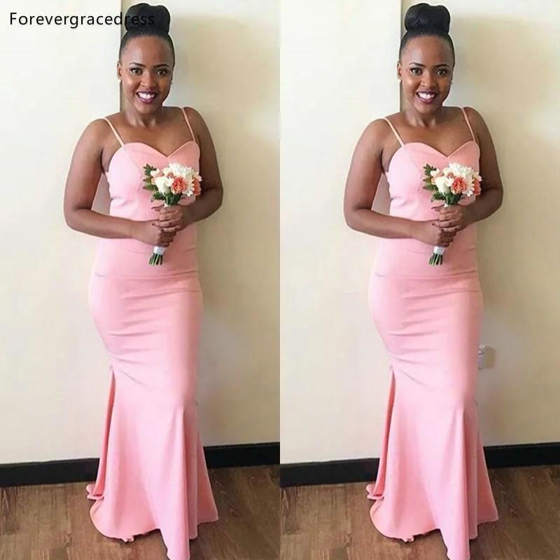 인어 핑크 민소매 신부 들러리 드레스 결혼식 아프리카 여자 게스트 메이드 명예 가운 재단사 만든 플러스 크기 사용할 수